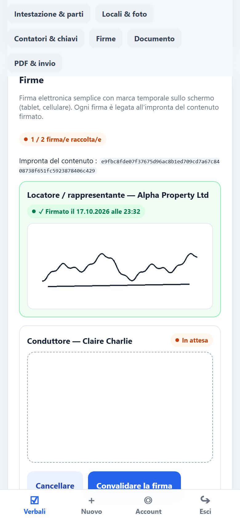 Tenant signature on screen